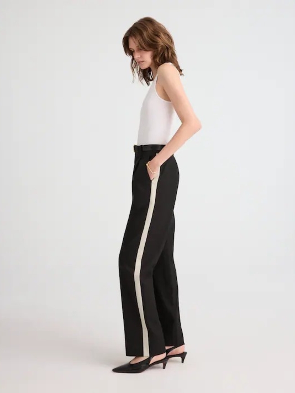 Madewell Black Wide-Leg Trousers with Cream Side Stripe